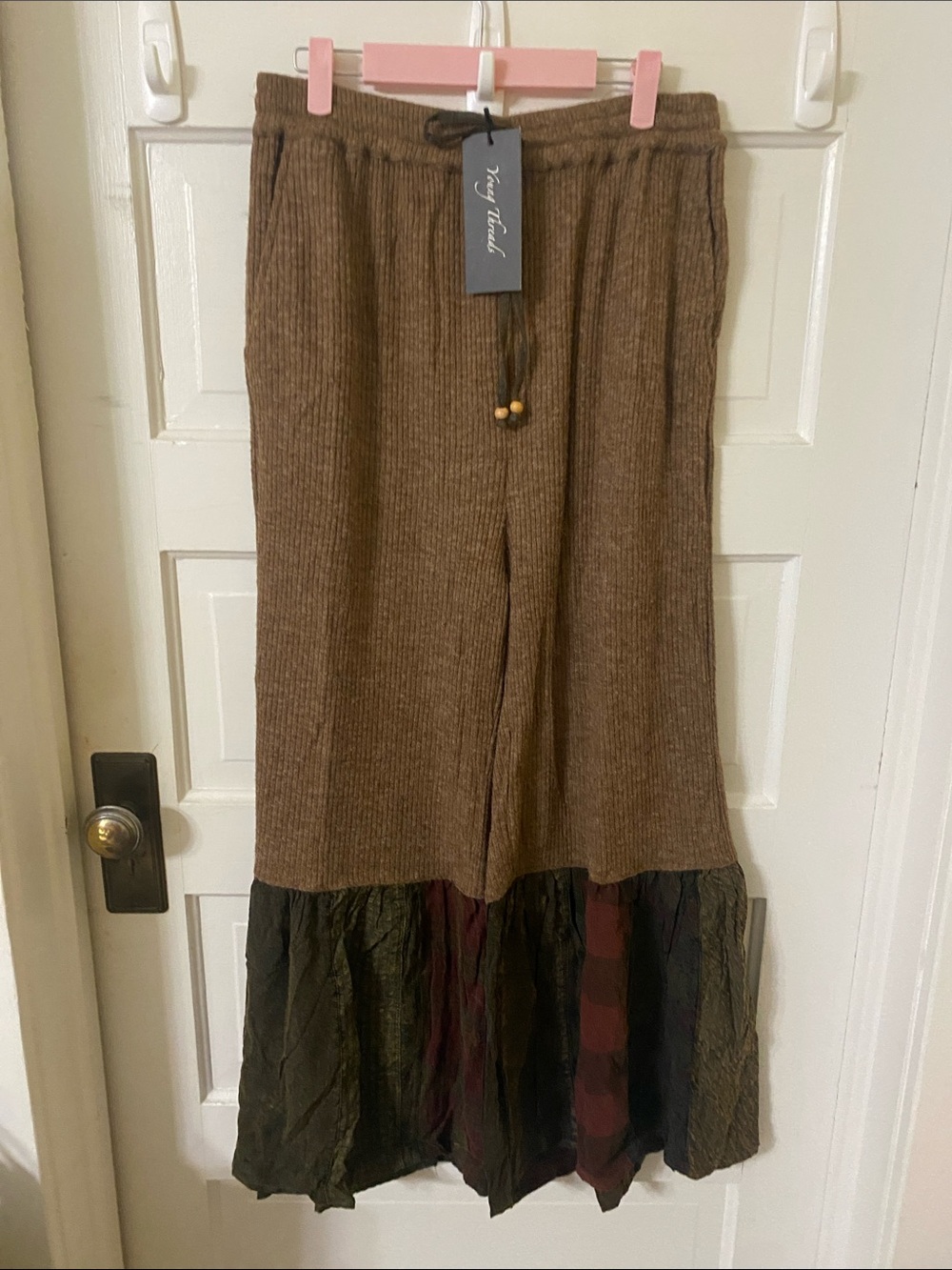 NWT Young Threads Boho Patchwork Knit Wide Leg Pants XL